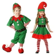 Kidagic Cute Christmas Elf Outfit for Kids Girls Boys Velvet Xmas Holiday Dress Up Santa's Helper Costume with Socks Hat