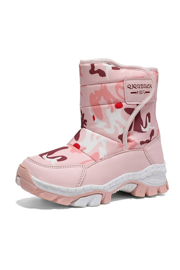 Kids Winter Snow Boots Insulated Outdoor School Shoes For Boys Girls Cold Weather Warm(Color:Pink,Size:3.5)