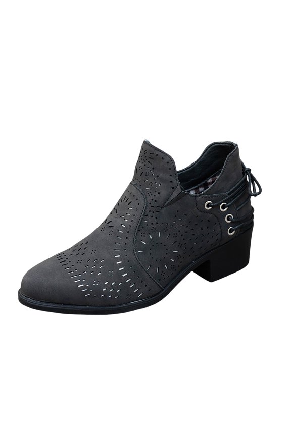 Stylish Women Ankle Boots Low Heeled Lace Up Casual Booties Comfortable Daily Wear Hollow Out Design For Autumn Winter Seasons(Color:Black,Size:6.5)