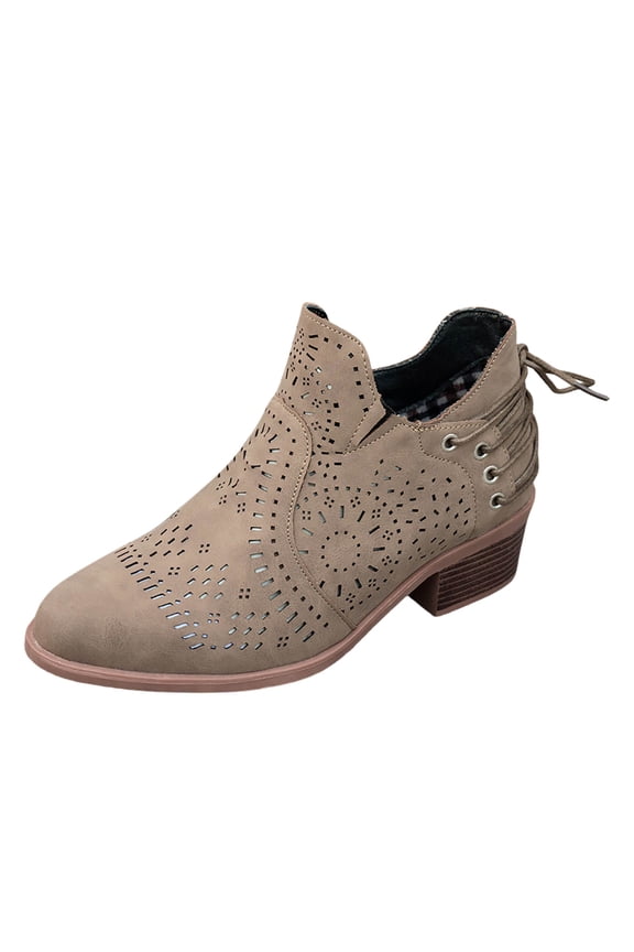 Kidagic Stylish Women Ankle Boots Low Heeled Lace Up Casual Booties Comfortable Daily Wear Hollow Out Design For Autumn Winter Seasons(Color:Khaki,Size:9.5)