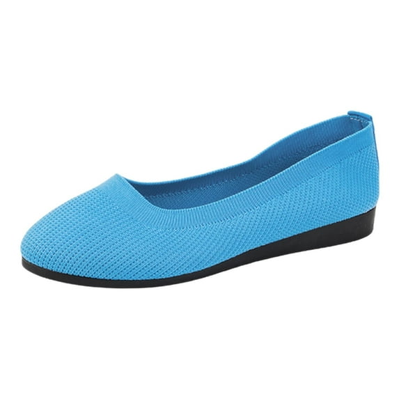 Krdevn Women's Knit On Ballet Breathable Comfortable Non Casual Walking Shoes for Everyday Wear(Color:BU3,Size:5.5)