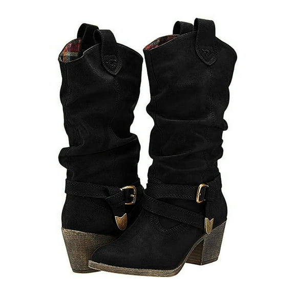 Kidagic Women's Mid Calf Boots Fashion On Ankle Booties Casual Mid Heel Comfortable Daily Wear All Seasons Fixed Design Western Style(Color:Black,Size:6.5)