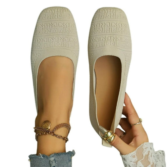 Kidagic Women's On Loafers Comfortable Square Toe Flat Shoes Lightweight Breathable Walking Casual Footwear(Color:Beige,Size:11)