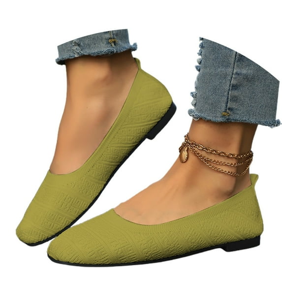Kidagic Women's On Loafers Comfortable Square Toe Flat Shoes Lightweight Breathable Walking Casual Footwear(Color:Light Green,Size:12)