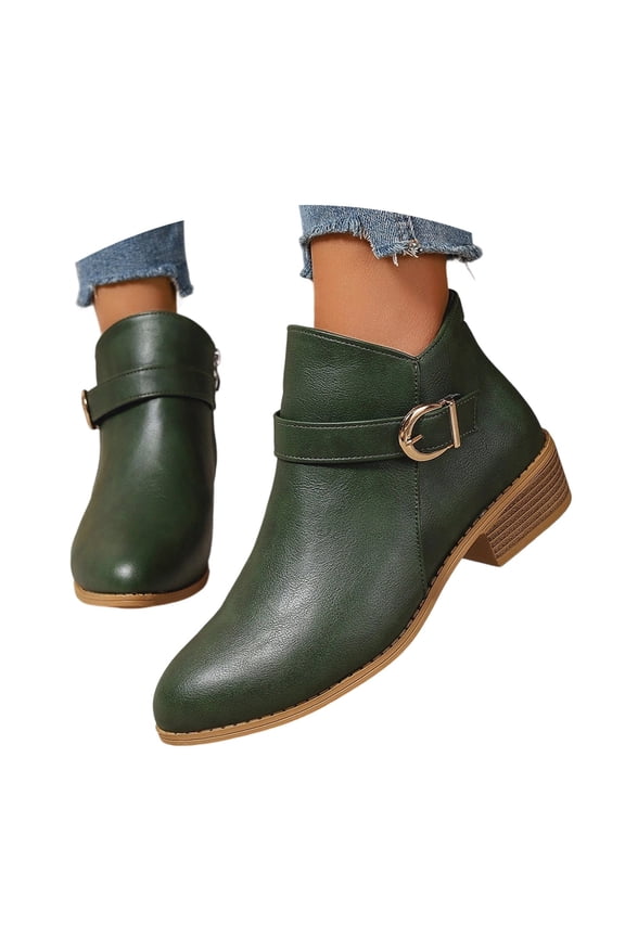 Women's Retro Mid Calf Boots Side Zipper Ankle Booties Mid Heel Casual All Seasons Wear(Color:Green,Size:9.5)