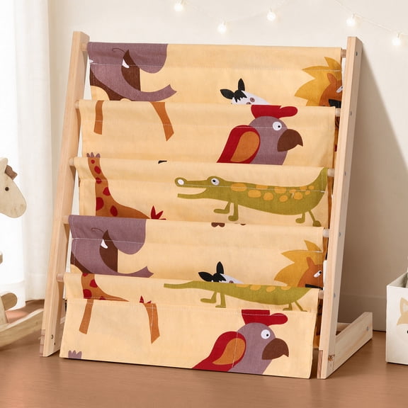 Kids Bookcase, Caveen Cartoon Animal Kids Bookshelf, Kids Storage Bookshelf and Storage Organizer for Kids Bedroom, 4 Tier