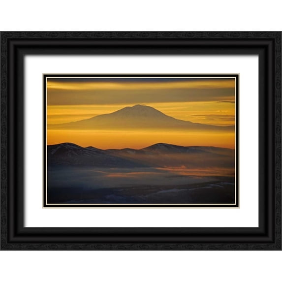 Kidd, Brian 24x17 Black Ornate Wood Framed with Double Matting Museum Art Print Titled - Rainier Sunset III