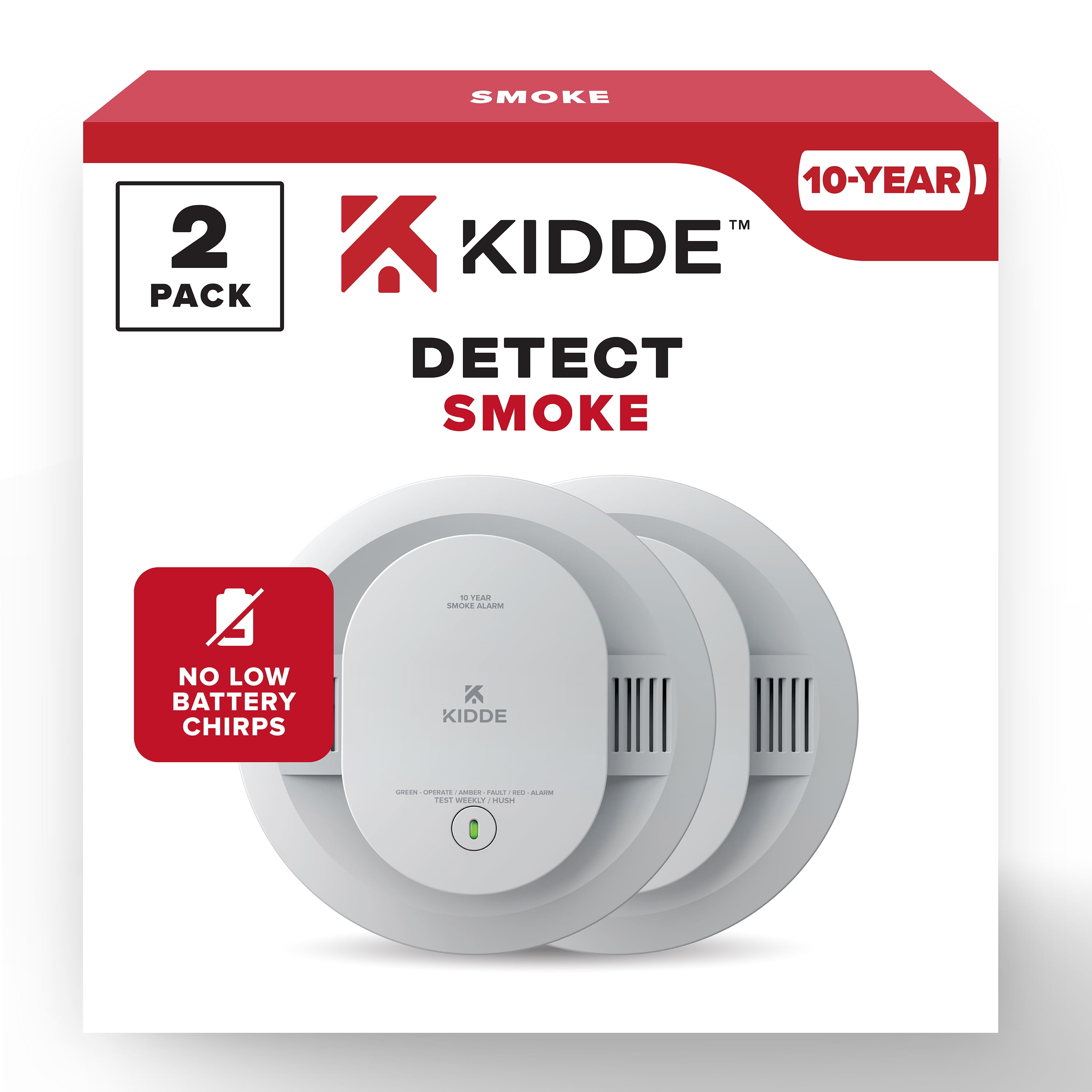 Kidde 10-Year Sealed Lithium Battery-Operated Photoelectric Smoke Detector Alarm, 5-Inch, 2 Pack