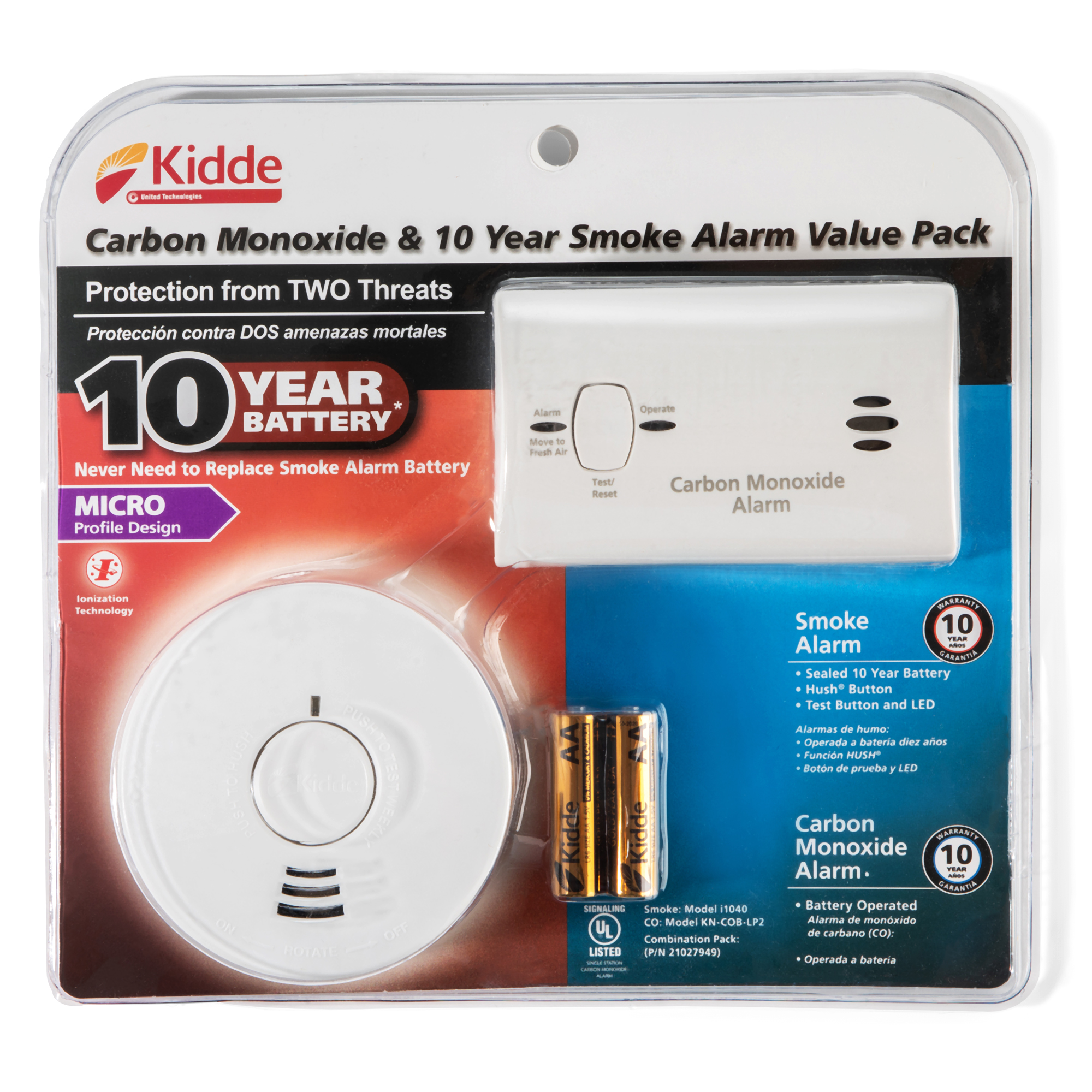 Kidde 10 Year Smoke Alarm and Carbon Monoxide Value Pack, Models i1040 and KN-COB-LP2 - image 1 of 15