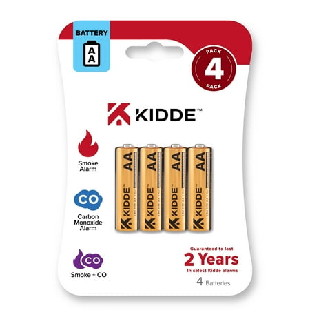 Kidde AA Alkaline Batteries, for Smoke and Carbon Monoxide Detectors, 4 pack