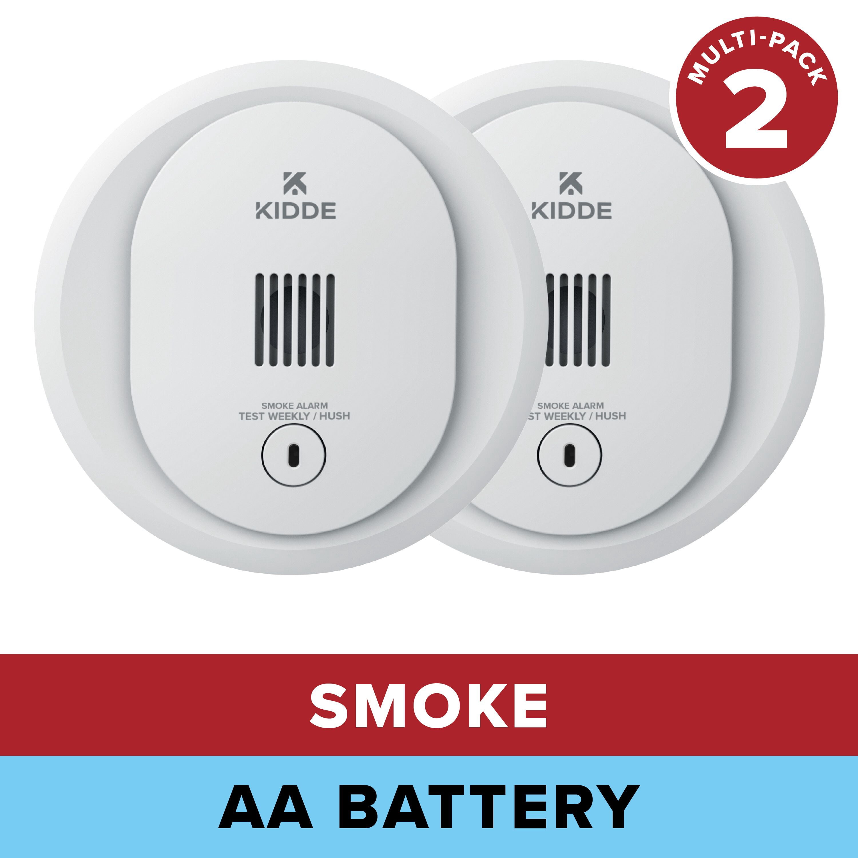 Kidde Battery-Operated Photoelectric Smoke Detector Alarm, 4-inch, Batteries Included, 2 Pack