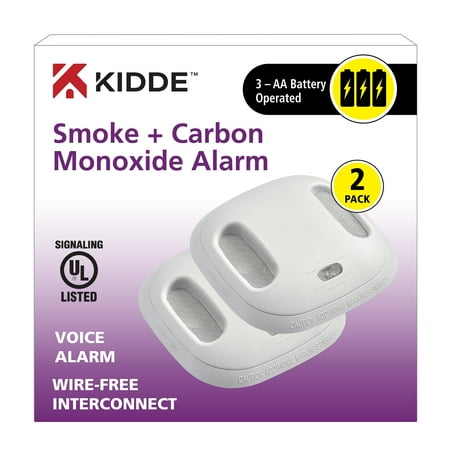 Kidde Battery Operated Wireless Combination Carbon Monoxide & Smoke Detector with Voice Alert, Pack of 2