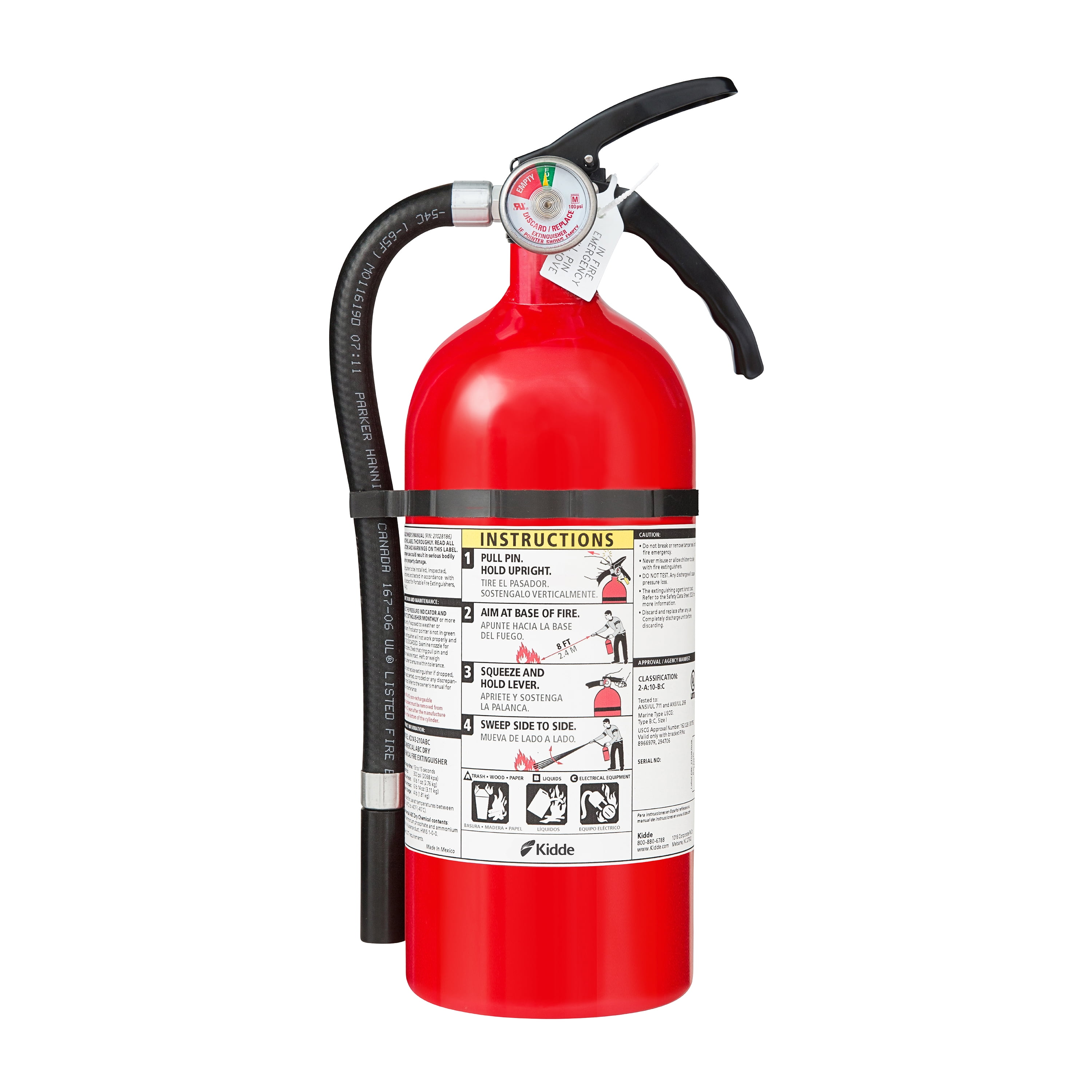 Kidde Fire Extinguisher General Use Dry Chemical Extinguishing Agent UL 2 A 10 B C with Wall Mount Walmart Business Supplies
