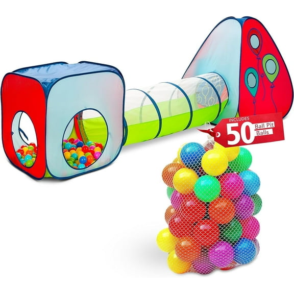 Kiddey 3-in-1 Kids Play Tent Set with 50 Play Balls - Indoor/Outdoor Fun for Boys, Girls, Toddlers, and Pets! Includes Carry Case