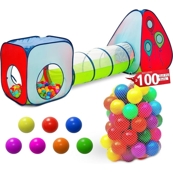 Kiddey 3-in-1 Tunnel and Ball Pit Play Tent Set with 100 Colorful Balls Included! Indoor & Outdoor Fun for Kids of All Ages!"