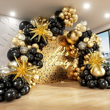 KiddiTouch 132pcs Black and Gold Decoration Balloons, Black Gold Confetti Latex Balloon for 2025 Graduation Party Decorations