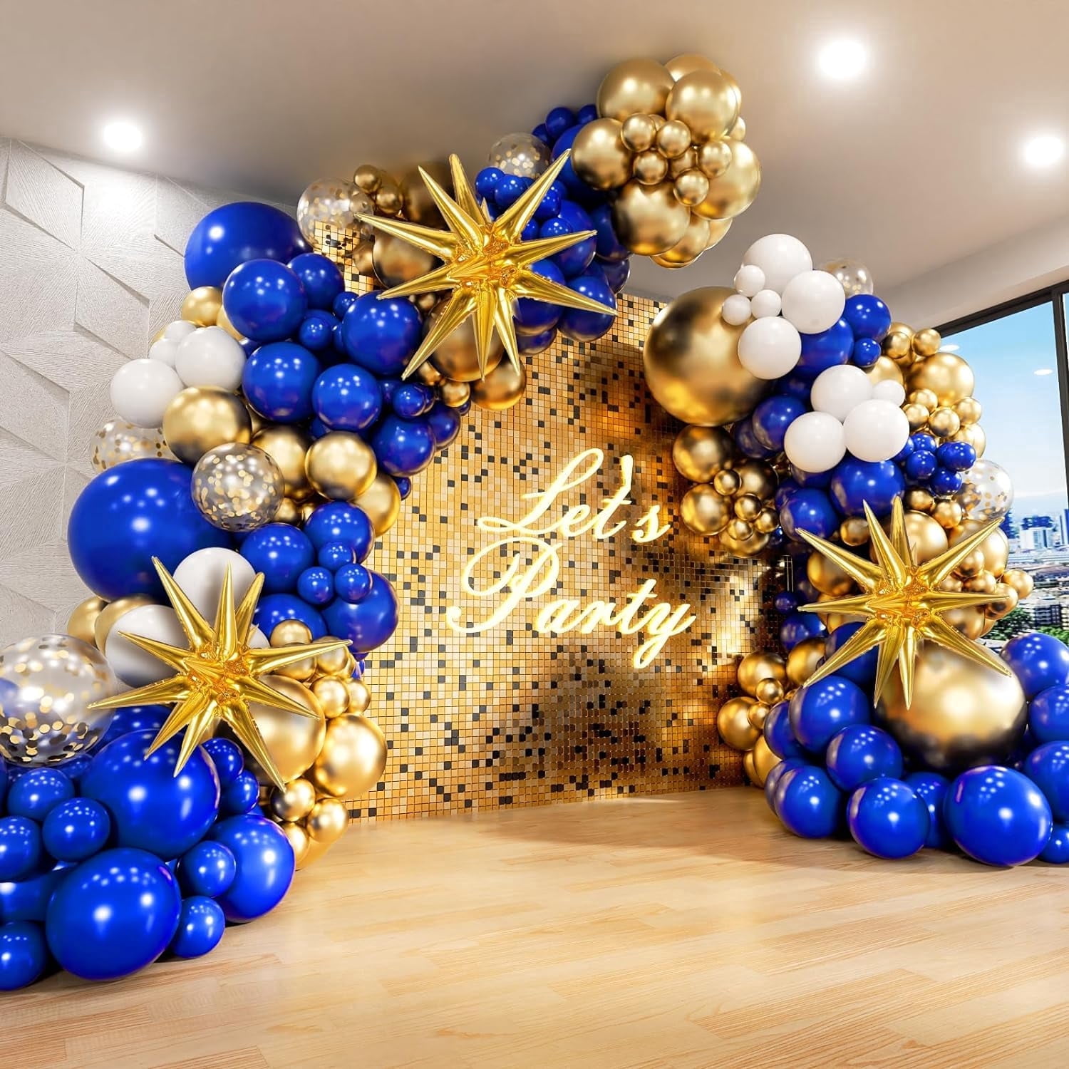 KiddiTouch Balloon Arch Garland Kit 136pcs Blue White Gold Latex