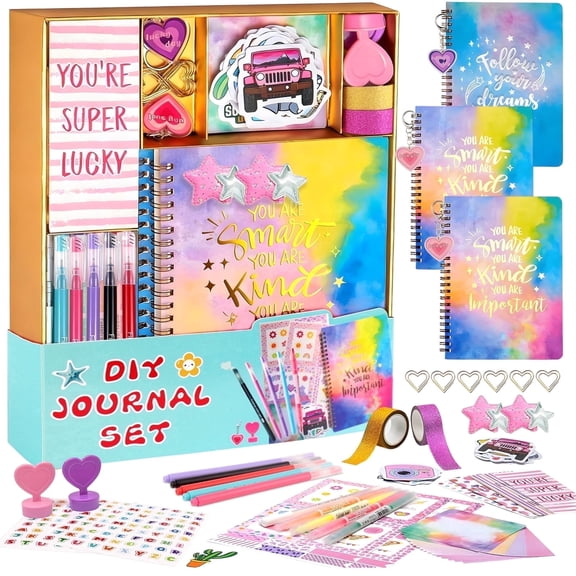 KiddiTouch 3 Pack DIY Journal Kit for Tween Girls, Journaling Scrapbook Notebook Supplies,Teen Diary Set, Birthday Gifts for Teenage Kids