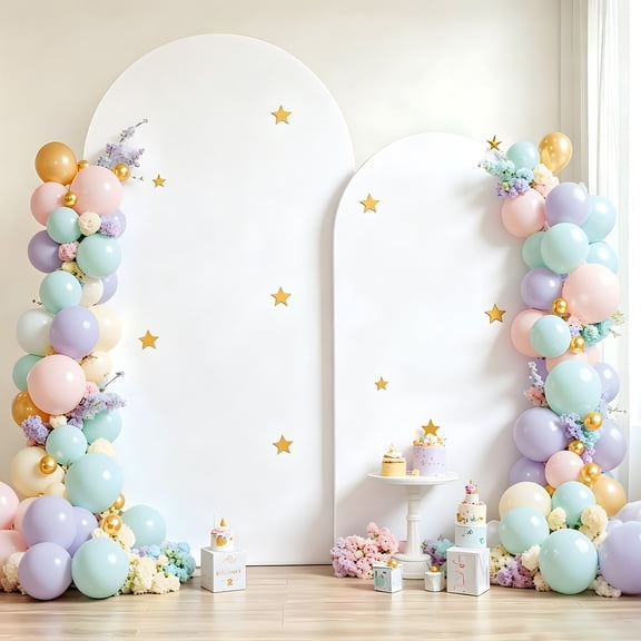KiddiTouch Arch Backdrop Cover, Set of 2 (7.2ft/6ft) White Stretchy Spandex Fitted Round Top Covers for Wedding, Birthday, Baby Shower, Ceremony (Stand Not Included)