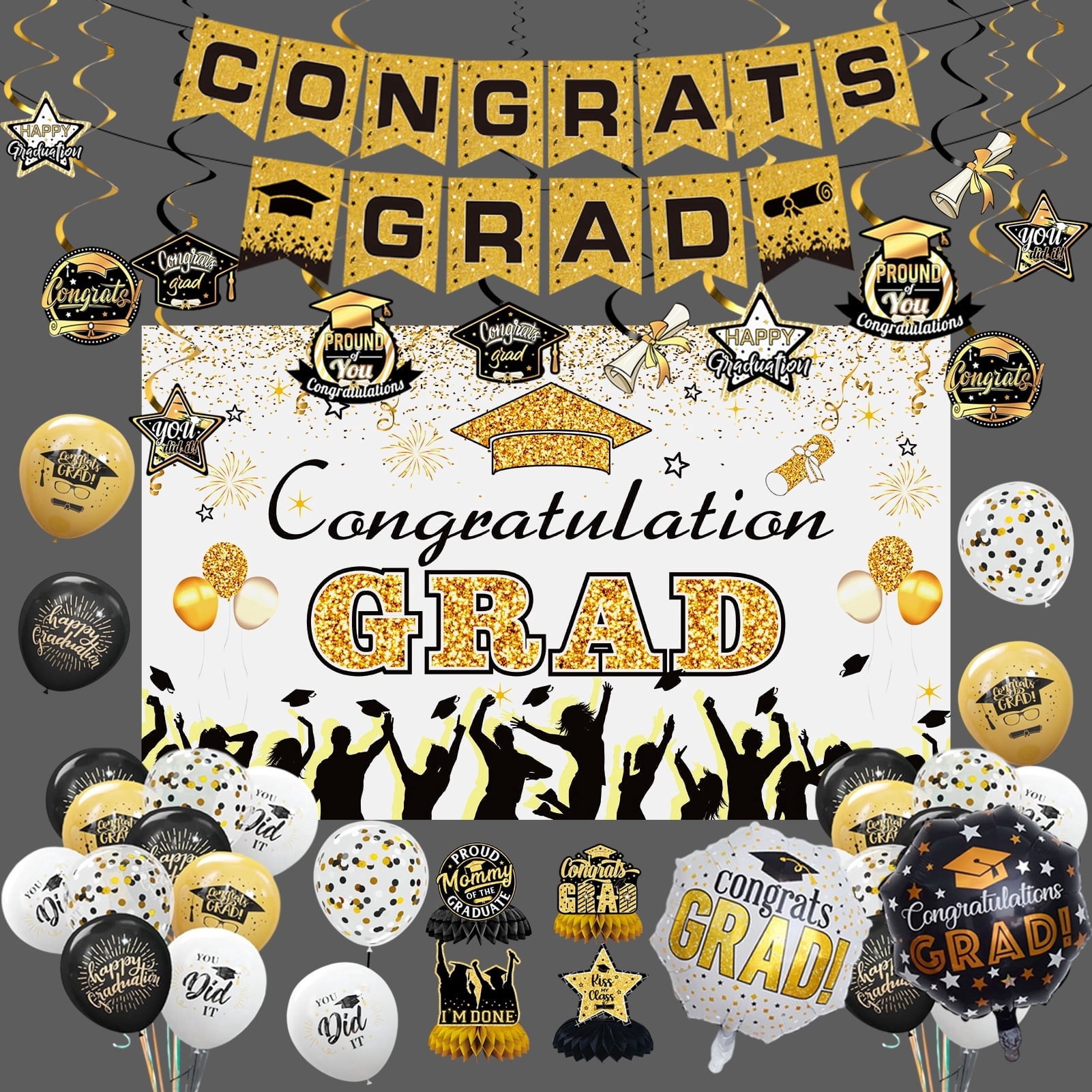 KiddiTouch Graduation Decorations Class of 2025, Gold Banner, Balloons ...