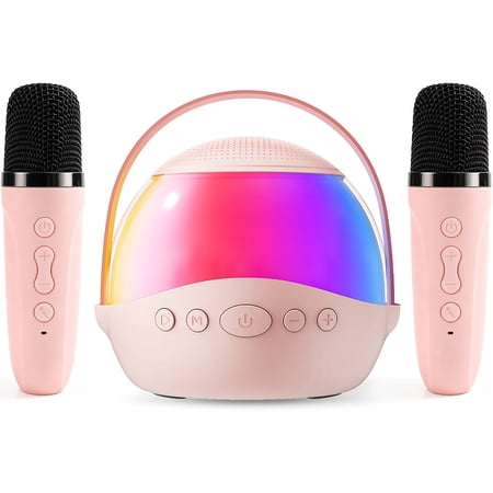 KiddiTouch Mini Karaoke Machine for Kids, Portable Bluetooth Karaoke Speaker with 2 Wireless Microphones and Party Lights, Birthday Gifts for Girls Boys Family Home Party