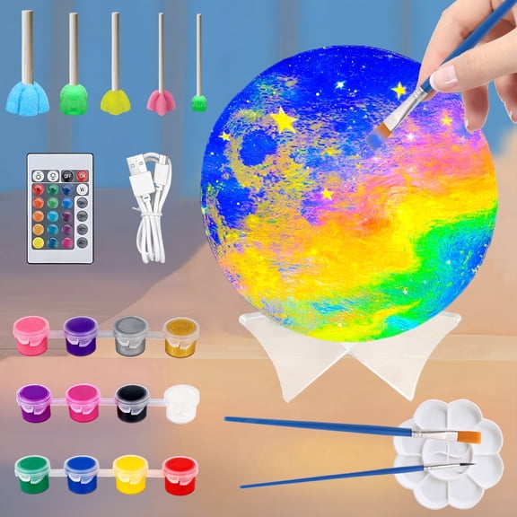 KiddiTouch Rechargeable Paint Your Own Moon Lamp, 5.9-inch 3D Moon Night Light Kit, Galaxy Art and Crafts, Birthday Gifts for Kids Girls Boys Ages 6-12