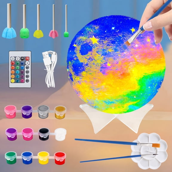 KiddiTouch Rechargeable Paint Your Own Moon Lamp, 5.9-inch 3D Moon Night Light Kit, Galaxy Art and Crafts, Birthday Gifts for Kids Girls Boys Ages 6-12