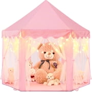 KiddiTouch Princess Tent for Girls, Kids Tent Indoor, Girls Tent with Star Lights, Pink Play Tent for Toddlers, Princess Castle Playhouse Tent for Girls, 55 x 5