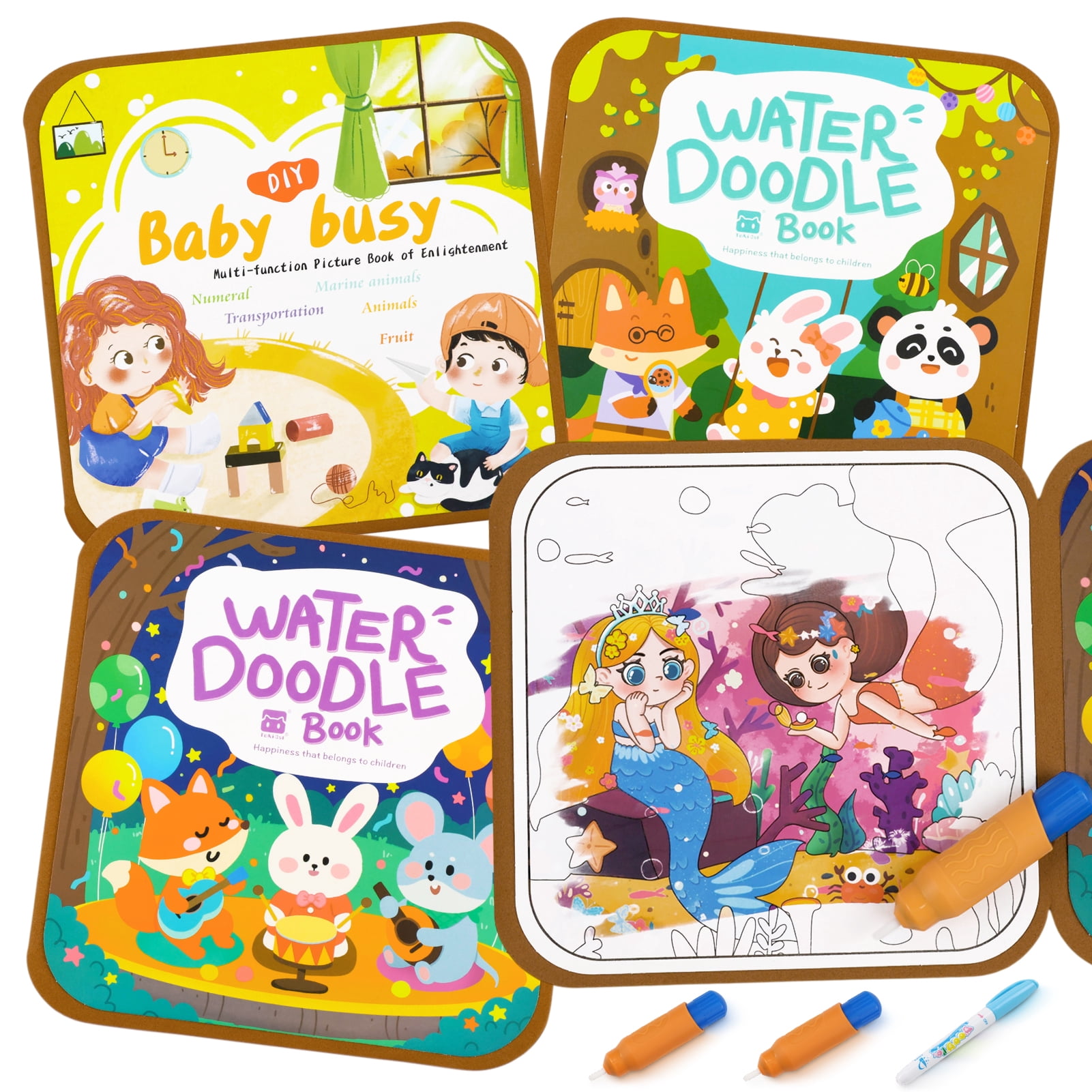 KiddiTouch Reusable Magic Water Painting Books, 3 Pack No Mess Paint Coloring Books with Water Pens, Travel Activity Toys Gifts for Boys & Girls Ages 3+