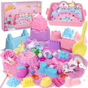 KiddiTouch Sensory Bin Play Sand Set Moldable Sensory Sand Kit, Non-Sticky Sand with Castle Molds and Tools, Sensory Toy Birthday Gift for Girl Toddler Ages 3-8
