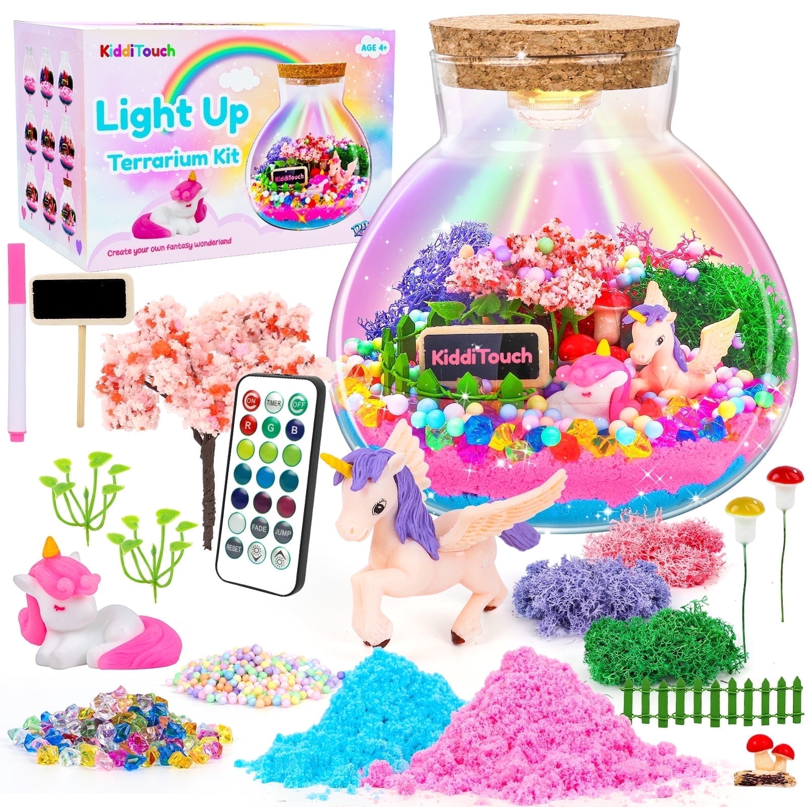 KiddiTouch Terrarium Kit for Kids - Light-Up Unicorn Toys Birthday Gifts for Girls Ages 4 5 6 7 8-12 Year Old - DIY Christmas Arts and Crafts for Kids