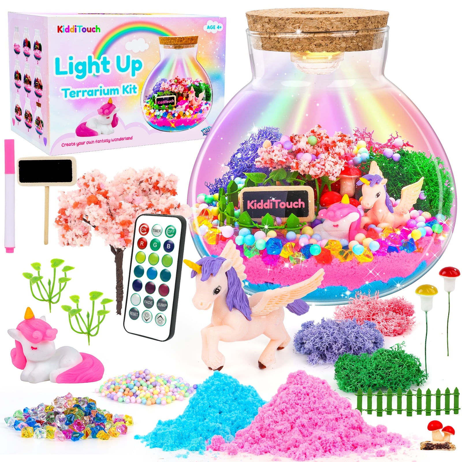 KiddiTouch Terrarium Kit for Kids, Light-Up Birthday Gifts Unicorns Toys for Girls Arts and Crafts for Kids Ages 6-12 Pink