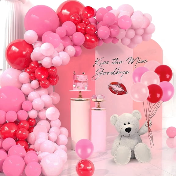 KiddiTouch Valentines Day Balloons Garland Arch Kit, 5 10 12 18 inch, 150Pcs Red and Pink Balloon Decorations for Women's Day, Weddings, Engagements