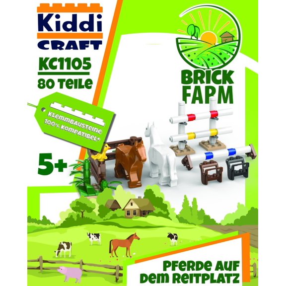 Kiddicraft Brick Farm Horses in the Riding Arena Building Set KC1105