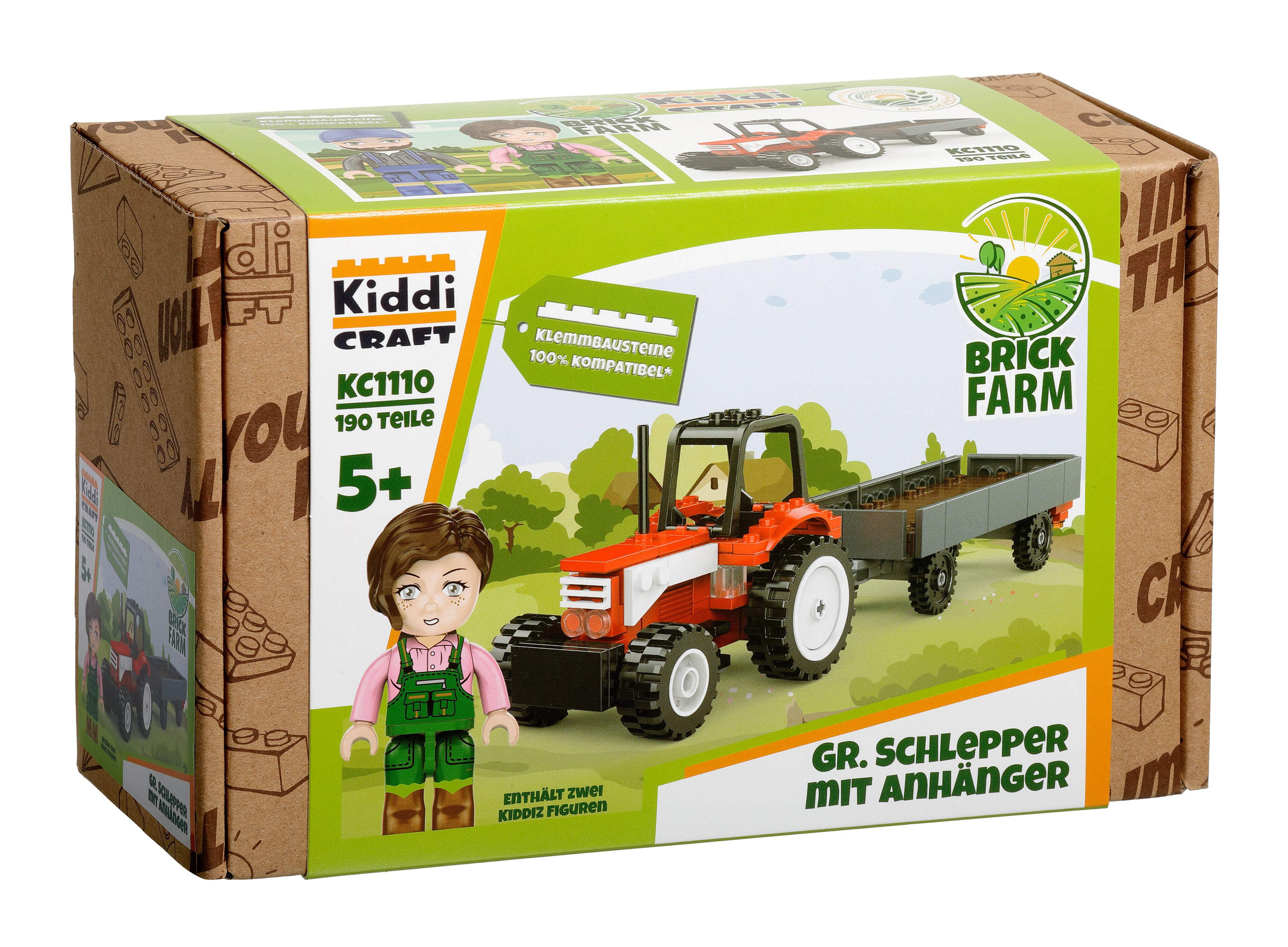Kiddicraft Brick Farm – Large Tractor with Trailer Building Set KC1110 ...