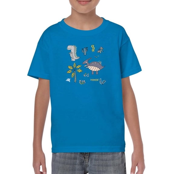Kiddie Cartoon Dinosaurs Art T-Shirt Juniors -Image by Shutterstock,  Medium
