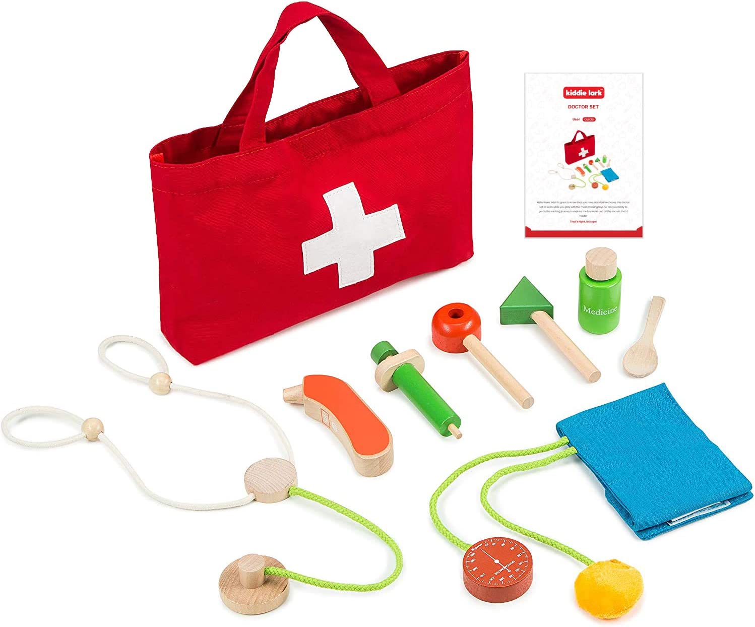 Kiddie Lark Wooden Toy Doctor Kit For Kids By Pretend Medical Play Set For Boys & Girls | Learning & Educational Role Play Set For Children & Older Toddlers | Safe & Certified Wood Pieces