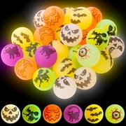 Kiddie Play 25 Bouncy Balls for Kids Party Favors | Halloween Glow in The Dark Bouncy Ball 27mm | Superball Small Rubber Balls for Kids