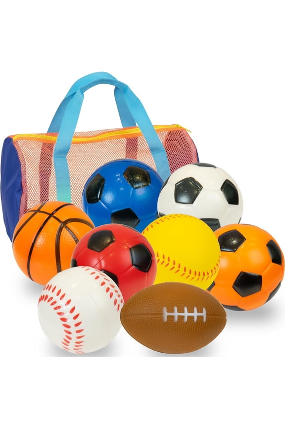 8 Foam Balls for Kids Soft Toddler Balls - Soccer, Basketball, Baseball, Football, Tennis with Carry Bag, Indoor Outdoor Sports Toys for Baby