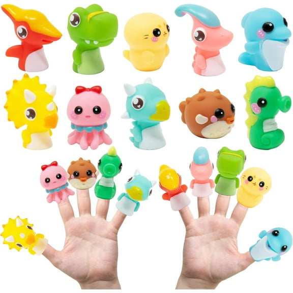 Kiddie Play Finger Puppets for Kids, 10 pc Cartoon Animals Puppets Rubber Set for Story Time and Bath Toys