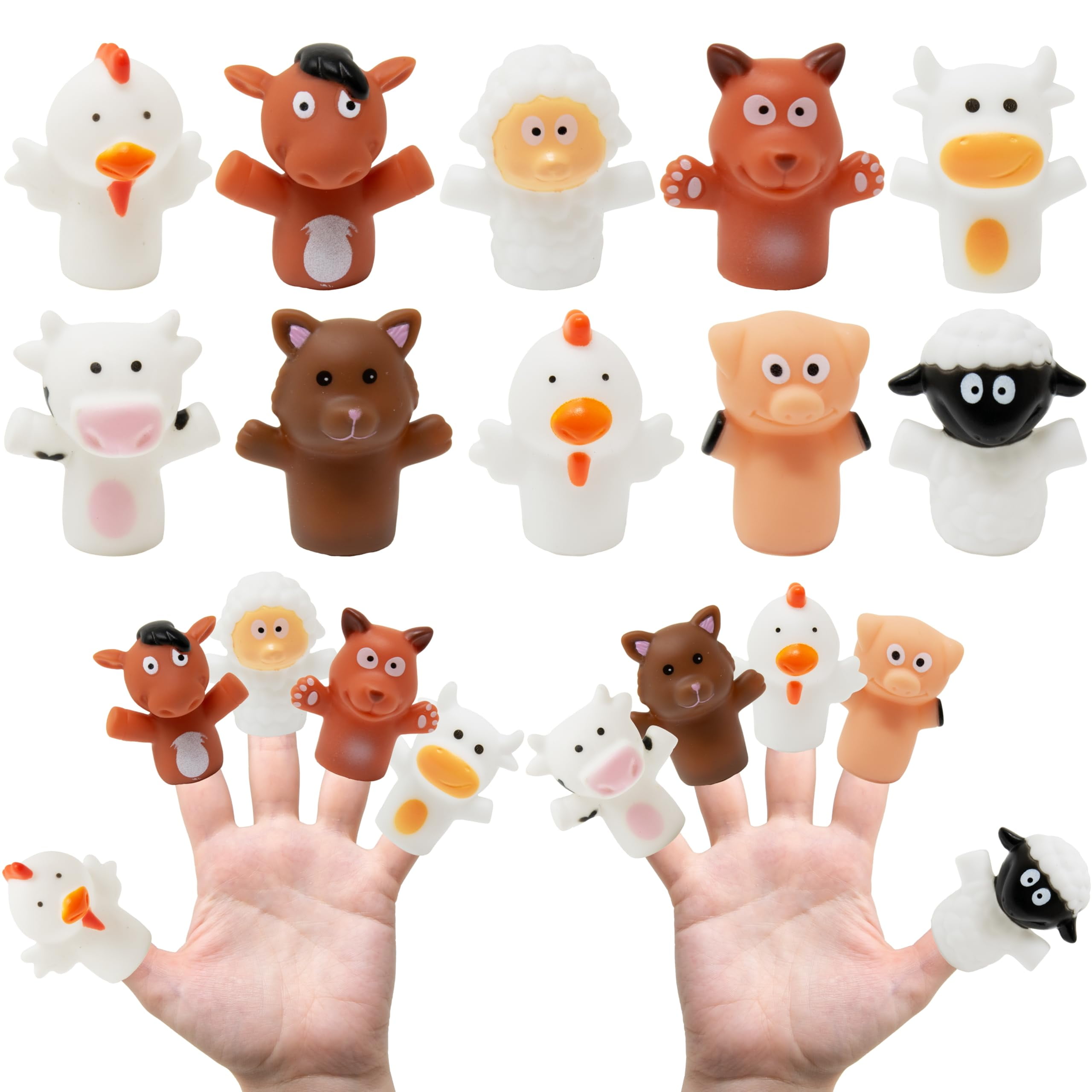 Kiddie Play Finger Puppets for Kids, 10 pc Farm Animals Puppets Rubber ...