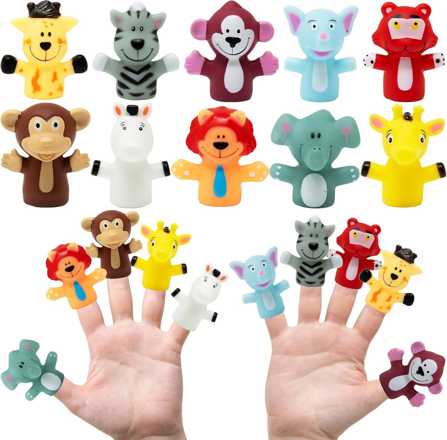 Kiddie Play Finger Puppets for Kids, 10 pc Zoo Animals Puppets Rubber ...