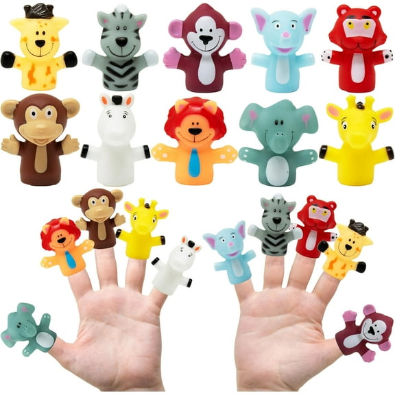 Kiddie Play Finger Puppets for Kids, 10 pc Zoo Animals Puppets Rubber Set for Story Time and Bath Toys