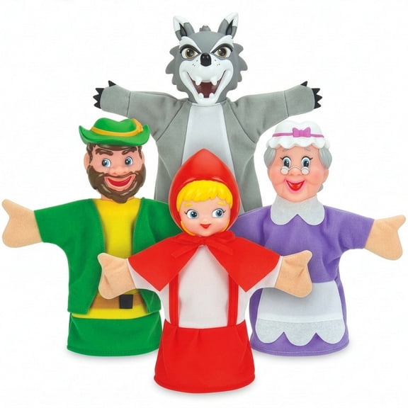 Kiddie Play Hand Puppets for Kids Fairy Tale Little Red Riding Hood Set of 4 Toddler Puppet Show Theater Toys Preschool Role Play Learning & Storytelling