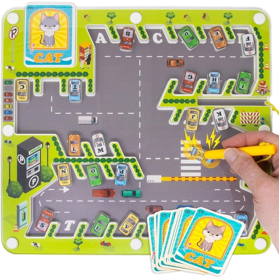 Kiddie Play Magnetic Alphabet Maze Board Preschool ABC Learning Toy with Magnetic Pen & Letter Cars, 20 Double-Sided Flashcards Montessori Educational Toy for Kids Ages 3-6