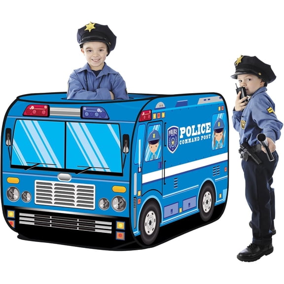 Kiddie Play Police Car Pop Up Play Tent, Indoor/Outdoor Playhouse for Kids Boys and Girls