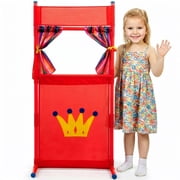 Kiddie Play Puppet Theater for Kids Floor Puppet Show Stand with Curtains Stage Playset for Toddlers 18 W X 44 H Red