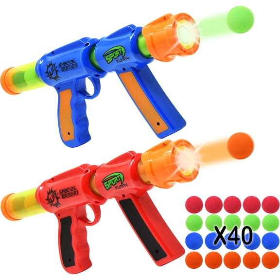 Kiddie Play Toy Foam Blasters & Poppers Atomic Power Air Soft Guns for Kids with 40 Foam Balls (Pack of 2)