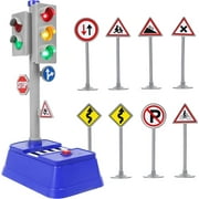 Kiddie Play Traffic Signs & Light Signal Toy Set   12 Pc Realistic Road Safety Playset with LED Lights & Sounds for Kids, Educational Stop & Go Pretend Play for Toddlers & Children
