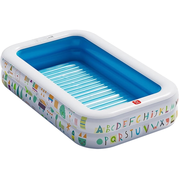 Kiddie Pool 65" x 39" Inflatable Pool for Kids & Toddlers, Ball Pit & Baby Pool with Soft Floor, Educational Alphabet & Number, Durable Outdoor Play Toys for Backyard & Indoor Fun (Blue)